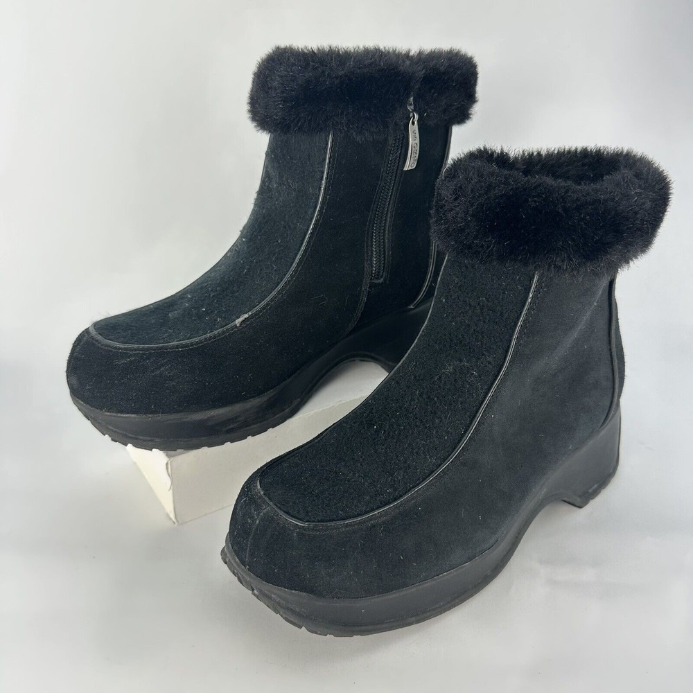 Sporto Black Suede Fur Lined Wedge Zip Up Winter Boot Shoes